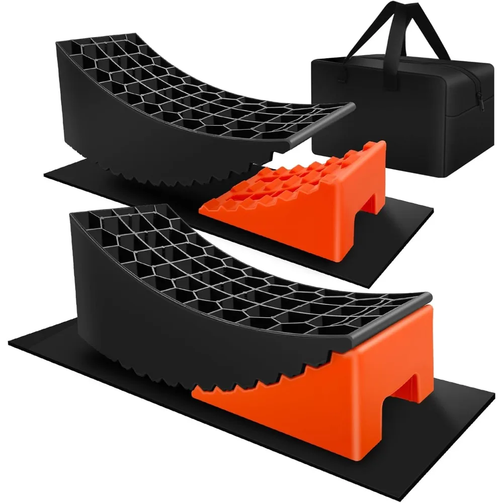 ROBLOCK 2 Packs RV Leveling Blocks, 6.3 Max Lift Height, Camper Leveling System for Travel Trailers, RVs, Campers, Dual Axle Tan