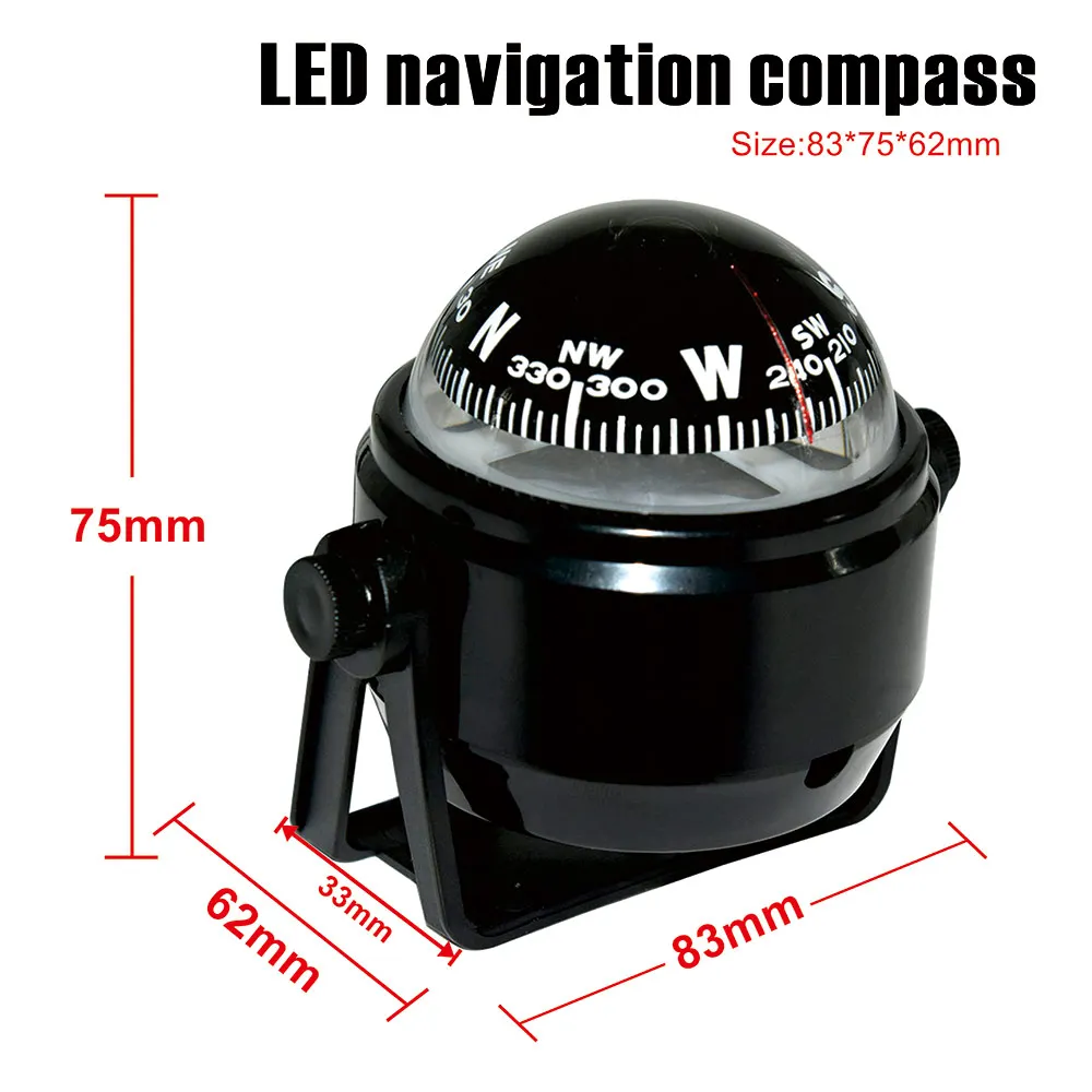 Boussole de Navigation Électronique Pivotante, Ronde, Marine, Équipement de Camping, Lumière LED, Boule de Guidage, pour Bateau, Véhicule, Voiture