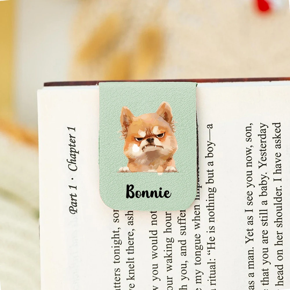 1PC Diy Puppy Custom Name Print Aqua Blue Leather Book Clip For Girl Gifts