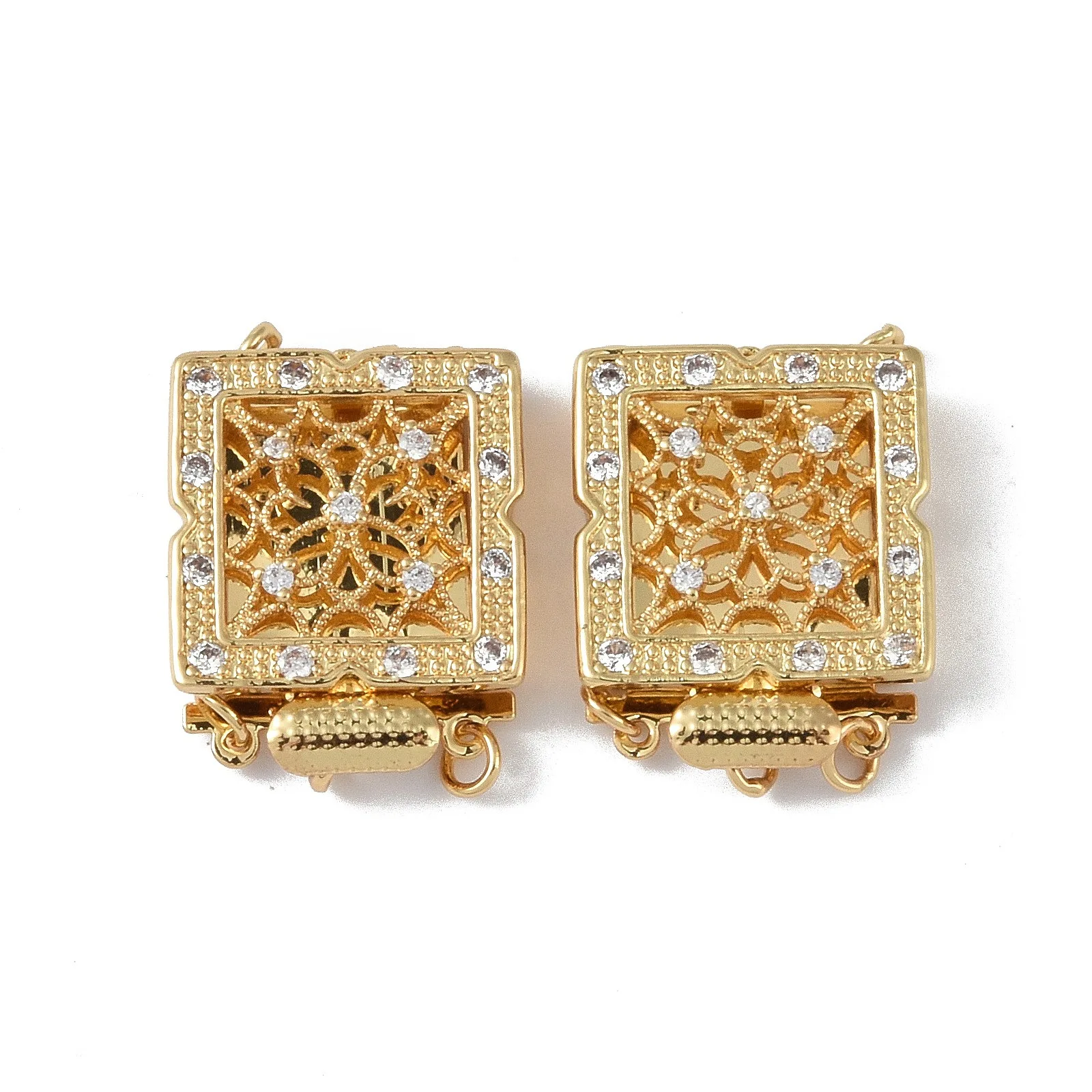

2pcs Square Bracelet Connect Clasps Brass Micro Pave Clear Cubic Zirconia Box Clasps 2-Strand 4-Hole for Jewelry Making Supplies