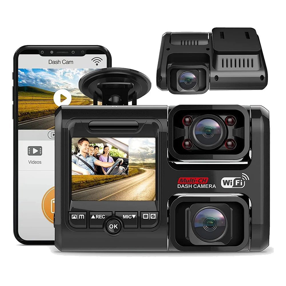 2160P Front and Cabin Dual Dash Cam for Cars Taxi, Car DVR Driving Recorder Parking Monitor Camera WiFi GPS + 64G Card