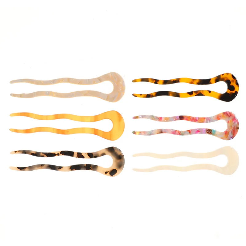 French Twist Hair Stick Hair Clip Acetate Wavy U-Shaped Hairpin Vintage Tortoise Shell Women Hair Bun Pin Headwear Accessories image 6