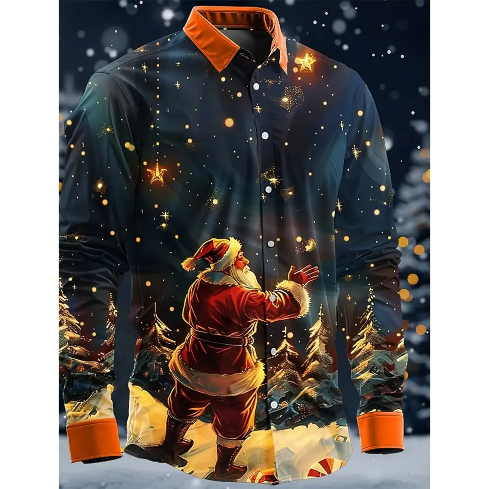 Christmas Santa Claus Artistic Casual Men's Button Up Shirt Long Sleeve Party Evening Daily 3D Printed Shirt Collar Polyester