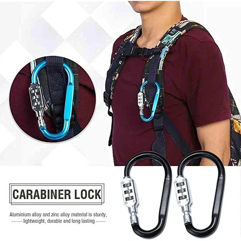 Combination Locking Carabiner Clip Hook，Password Resettable Keyless Padlock Key Chain Buckle，Backpack Outdoor，Travel Padlocks