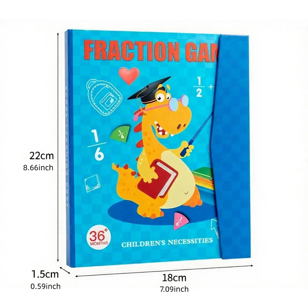 أقراص الكسور المغناطيسية الرياضية، أداة تعليمية لمقارنة حجم الكسور، غطاء موضوع كرتوني على شكل ديناصور