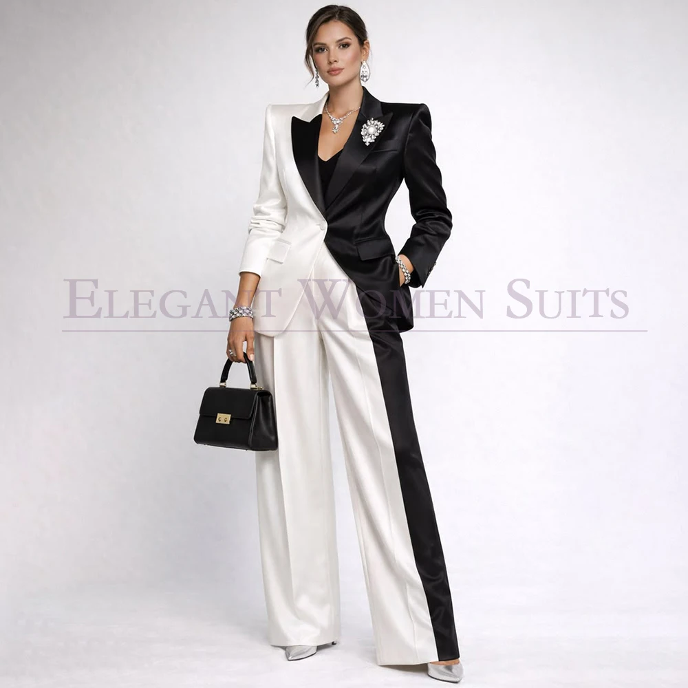 

Black And White Women's Suits High Quality One-Button Loose Fit 2 Piece Jacket Pants Sets Elegant Fashion Female Clothing