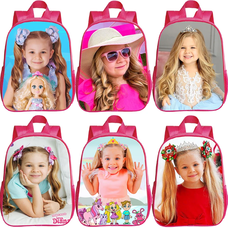 

Kids Diana Show Print Backpack 12 Inch Mochila Cute Pink School Bags for Preschool Girls Kids Portable Kindergarten Book Bags