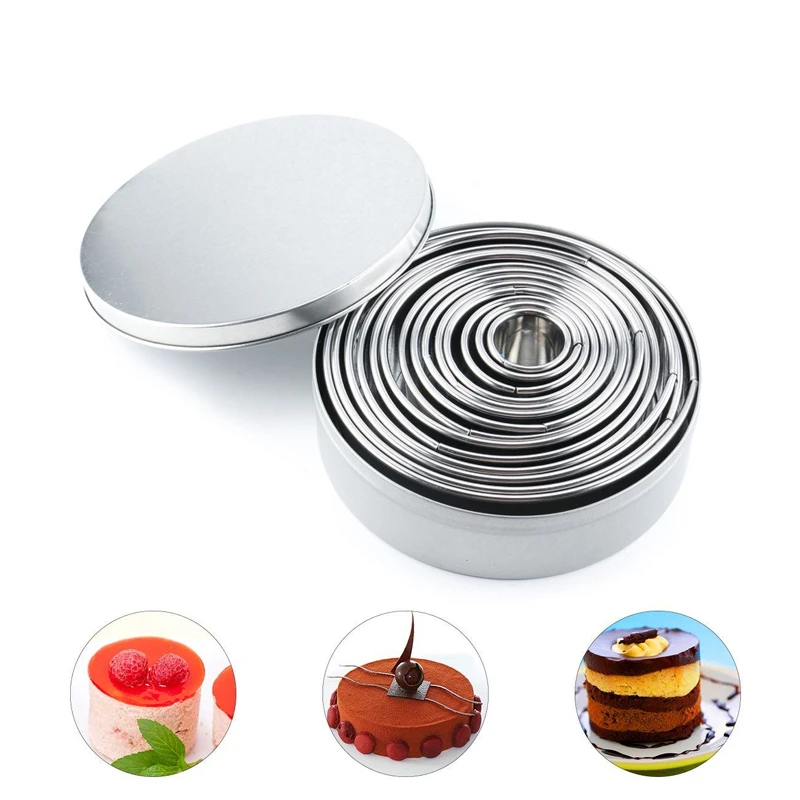 

LMETJMA 14Pcs/Set Round Cookie Biscuit Cutter Set Stainless Steel Mousse Cake Ring Mold Pastry Biscuit Donuts Cutter KC0136