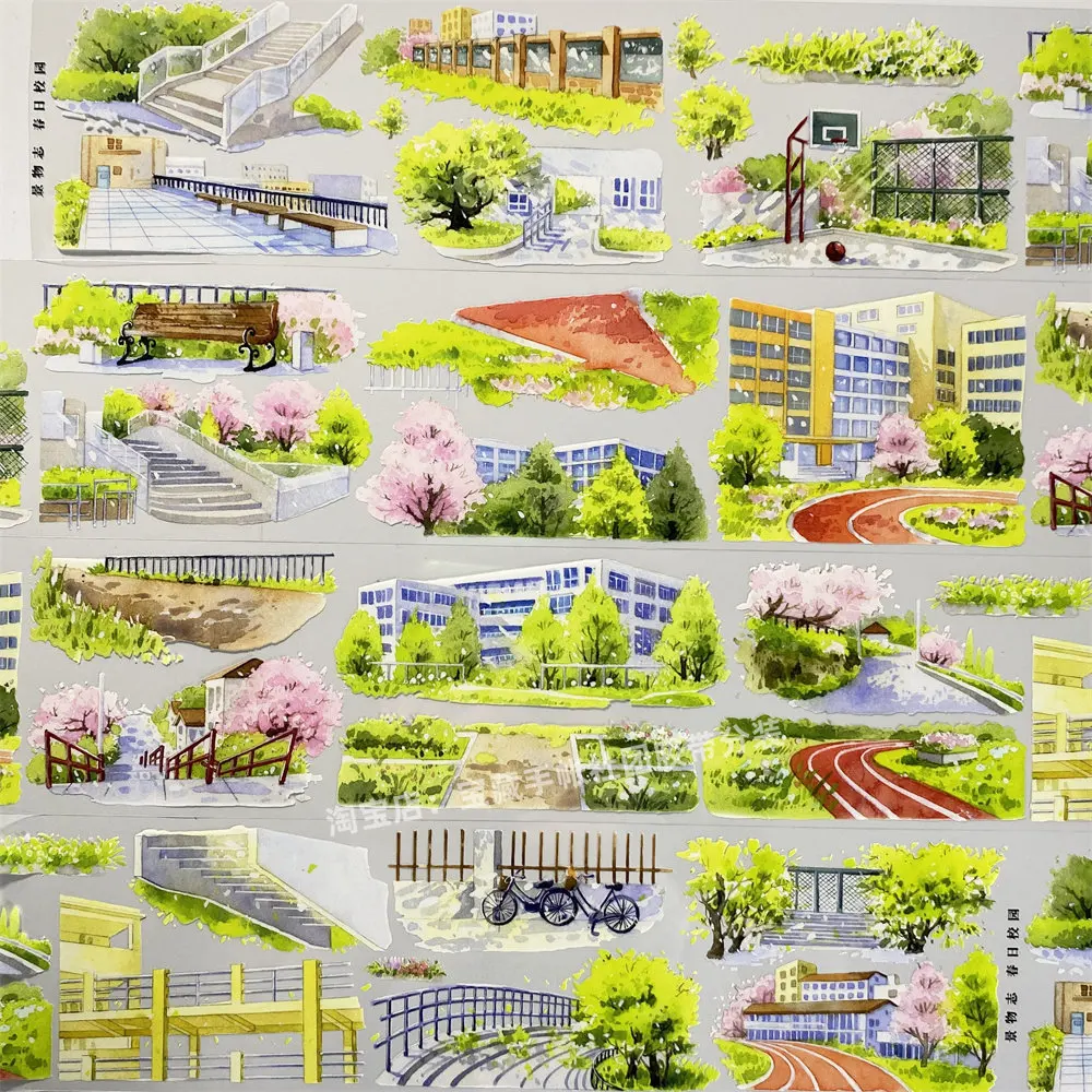 Journal washi pet tape z79 spring campus zero playground teaching building tree PET scrapbooking collage sticker card making