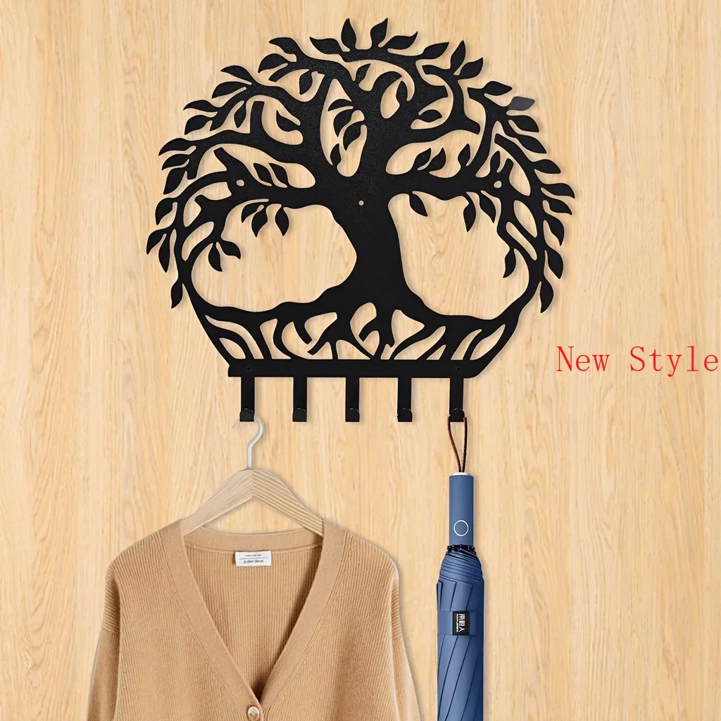 

Tree of Life Wall Mounted Key Hooks Matt Black Mounted Keychain Hooks Wall Decorative Metal Coat Hats Bags Organizer Rack Hanger