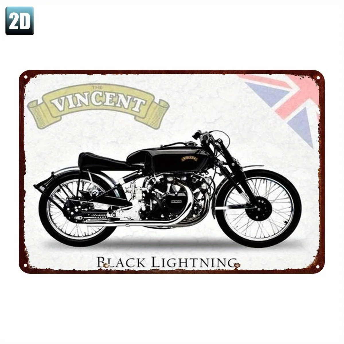 [Vintage Metal Sign] Vintage Vincent Black  Metal Tin Sign | Retro Wall Art Decor with Union Jack & Rustic Background,  Durable