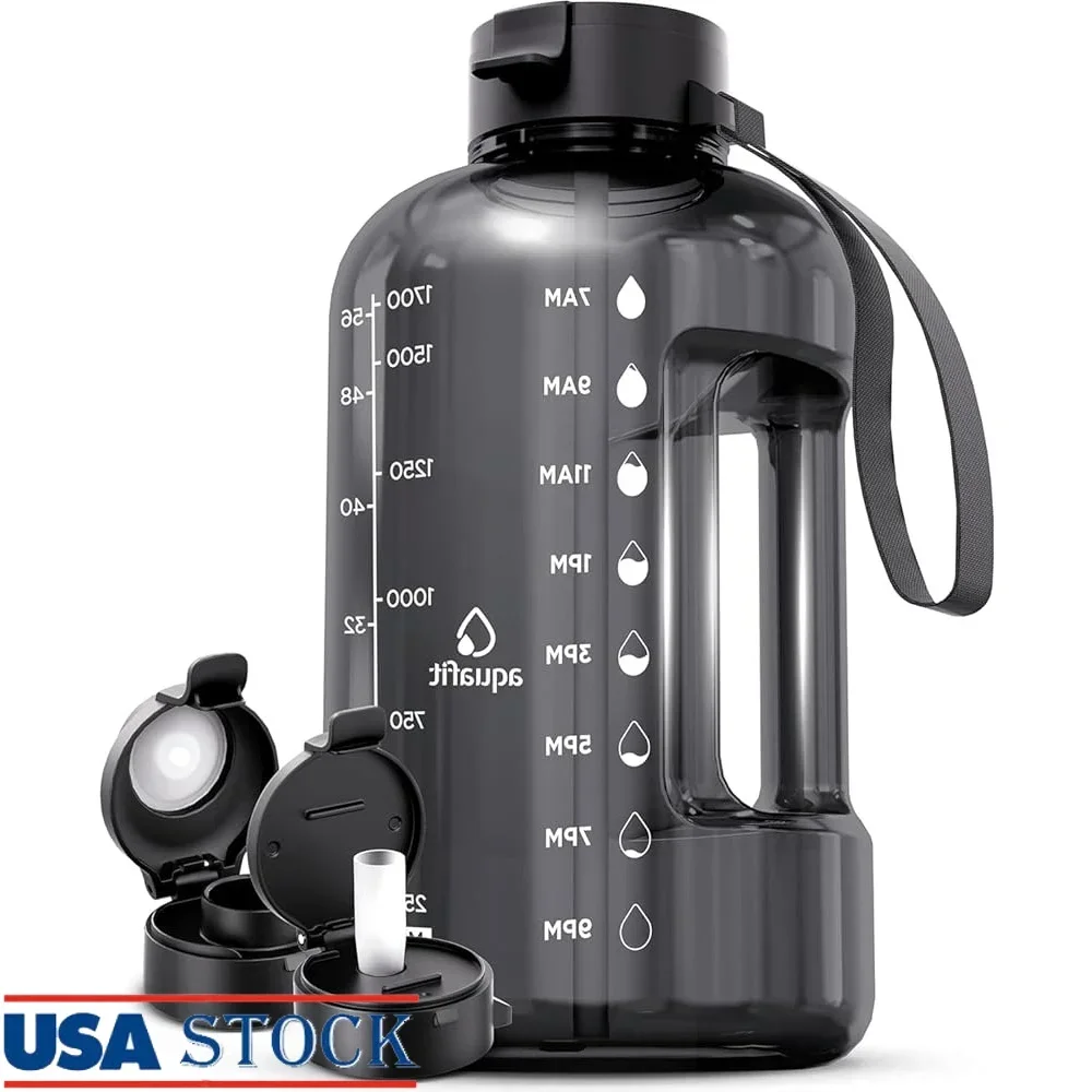 

64 oz Water Bottle with Time Markers Straw and Chug Lid BPA Free Large Gallon Motivational Water Jug Gym Fitness Hydration