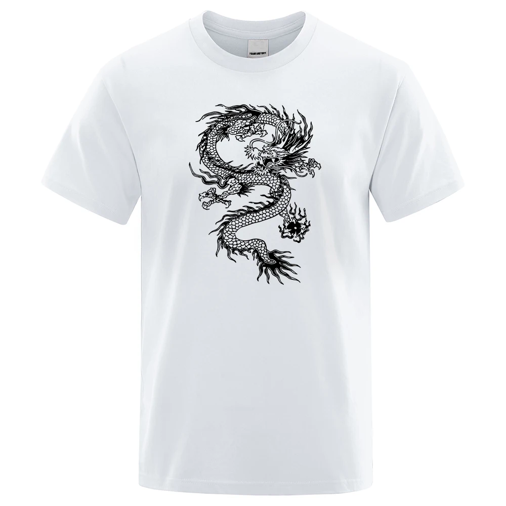 Chinese Style White Dragon Men Women Tshirts Fashion Breathable T Shirts Loose Cotton Tee Clothing High Quality Brand T-Shirt