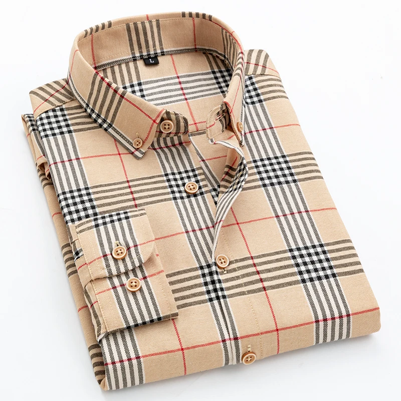 2023 Spring and Autumn New Classic Fashion Trend Plaid Shirt Men\'s Casual Comfortable Breathable Large Size Long-Sleeved Shirt