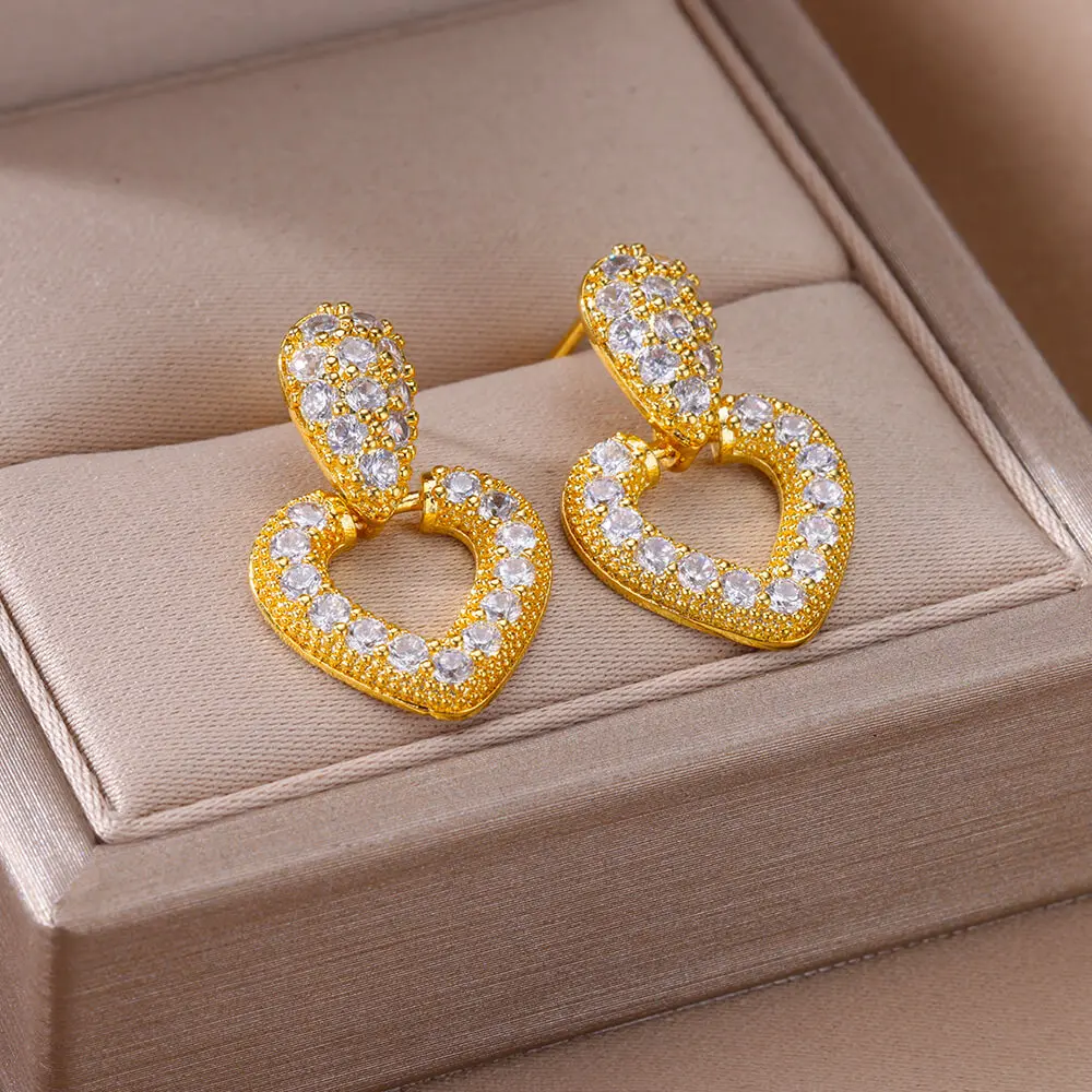 Pendientes de aro redondos brillantes para mujer, aretes gruesos de acero inoxidable, Color dorado, joyería de boda, regalo de San Valentín