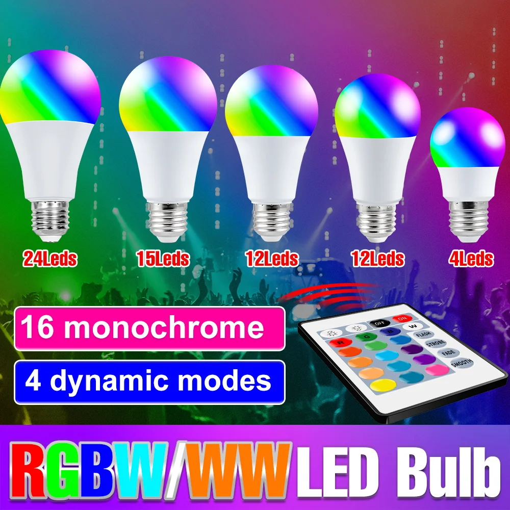 RGB 25W LED Colorful Light Bulb E27/E26 with Remote Dimmable Multifunction 110V/220V Atmosphere Party Bar Bedroom Mood Lamp Bulb