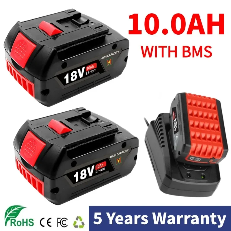 

18V Battery 10.0Ah for Bosch Electric Drill 18V Rechargeable Li-ion Battery BAT609, BAT609G, BAT618, BAT618G, BAT614+Charger