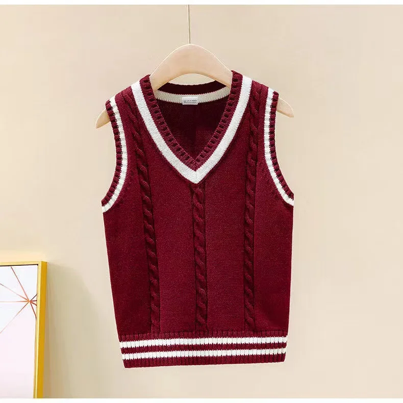 Children Vest 2023 Spring Plus Velvet Kids Knitted Pullover Outerwear Coat For School Boys Girls 100-170 Waistcoat