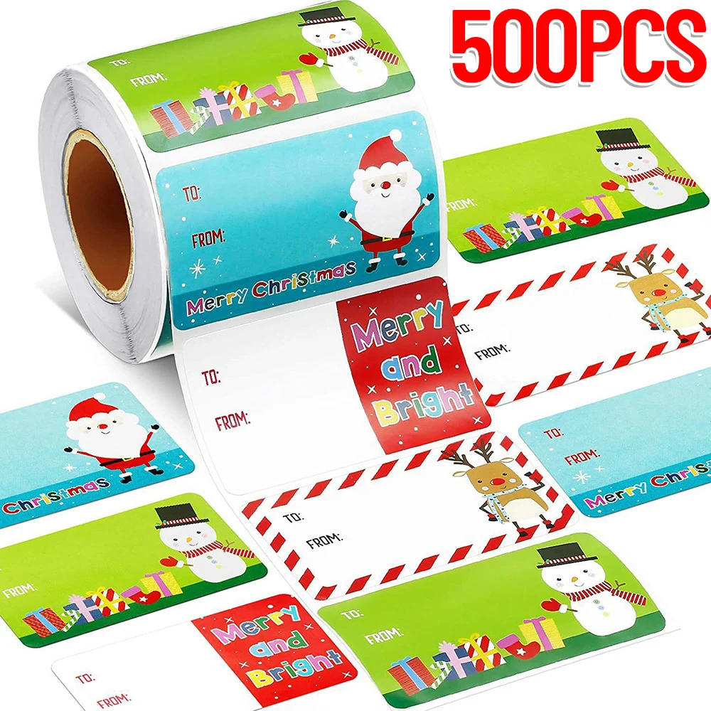 Natal etiquetas da etiqueta decorativa, Presentes Embrulho, Name Tag, Desenhos animados Santa, Boneco de neve, Envelope Decoração festiva, 500pcs
