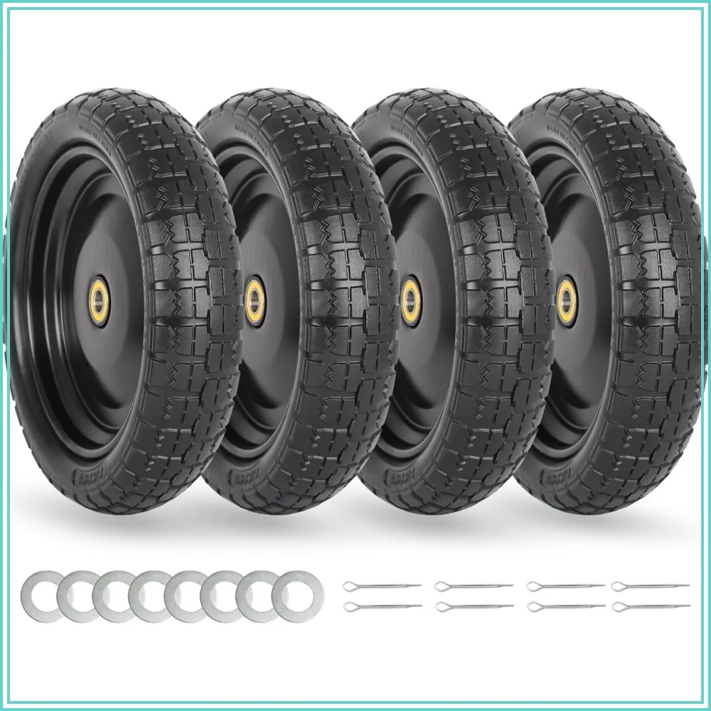 

4-Pack 13" Flat-Free Wheelbarrow Tires with 5/8" Axle Bore, 2.2" Offset Hub for Garden Wagon Trolley