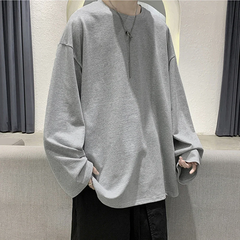 Oversize männer Frauen Baumwolle T-shirt Lange Ärmel Einfarbig Tops für Männlich Weiblich Unisex Lose T-shirt Vielseitig Heißer Verkauf tees – Detail 8
