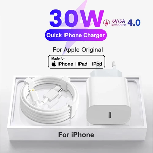 애플 오리지널 30W 퀵 충전기 아이폰 11 12 12 14 15 16 프로 최대 미니 XR XS 8 플러스 아이 패드 마그네틱 고속 충전 타입 C 라이트닝 케이블 
