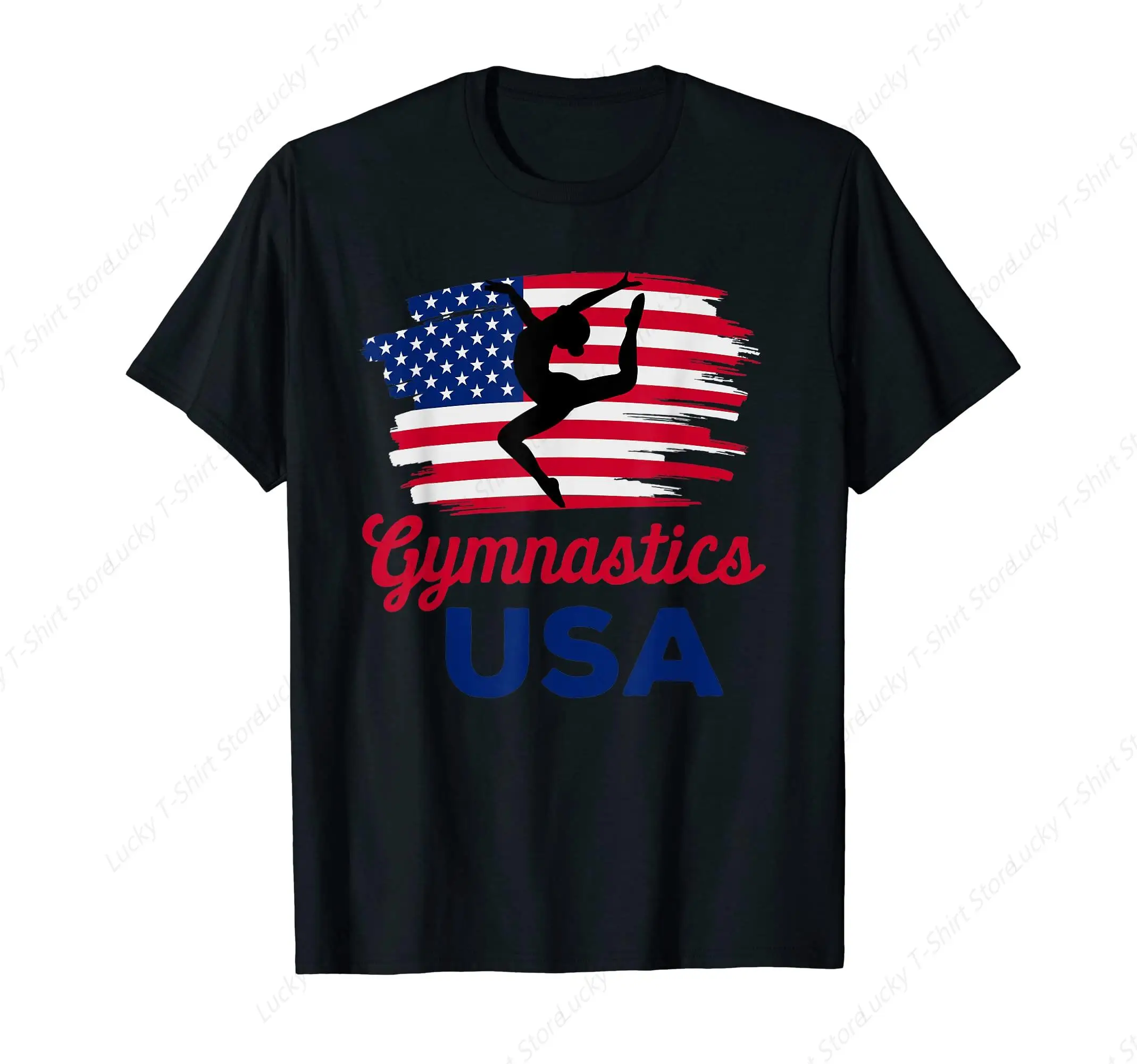 Girl Tumbling Gymnast Gymnastics USA American Flag T-Shirt