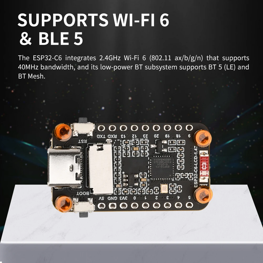 ESP32-C6 Multi-Function Development Board With 1.47-Inch Lcd Screen Wifi Bluetooth Development Board Type-C Interf 172×320 262K