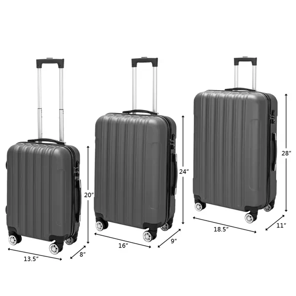 3 in 1 Multifunctional Large Capacity Traveling Storage Suitcase Luggage Set Dark Gray Lightweight Durable ABS Hard Shell with Spinner Wheels TSA Lock for Business Family Vacation and Long Distance Trips