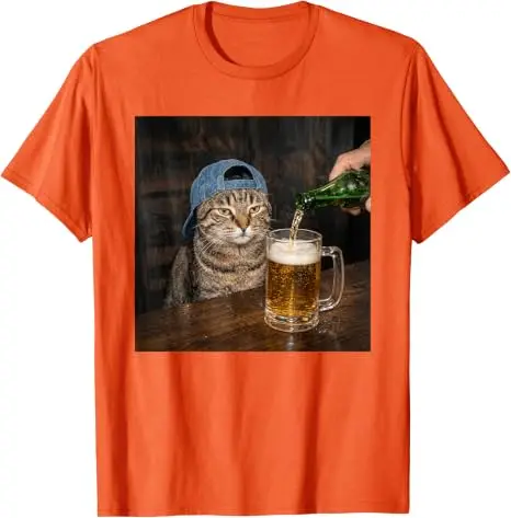 Lustiges Katzen-Biertrinken-Hemd mit Grafik „Unbeeindruckter Tabby“ – Y2k Katzen-Papa, betrunken in Bar/Nachtclub – Humorvolle Kleidung – Detail 12