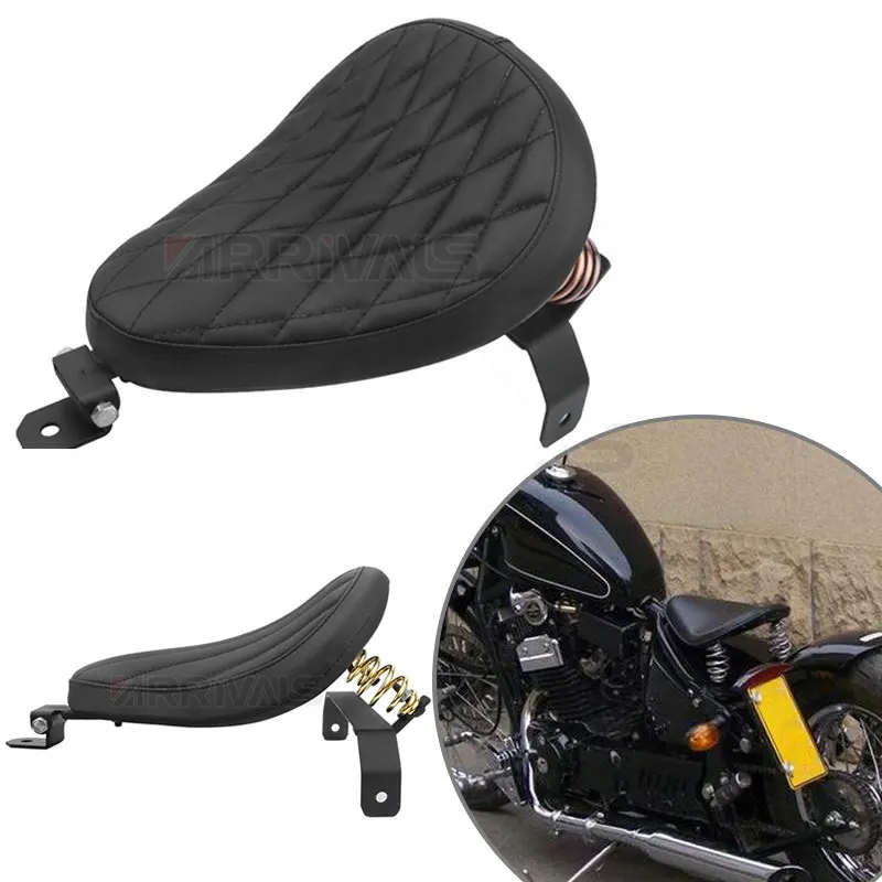 

Motorcycle Plaid Stripes Style Leather Solo Saddle Seat Benches Spring Bracket Mounting Base For Harley Sportster Bobber Honda