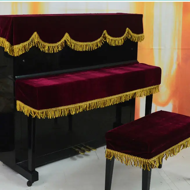 3 Pcs Set Piano Cover , Modern Simple Cloth Thickened Gold Velvet Piano Cover, Dust Cover Stool Cover Cloth Towel