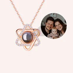 Custom Color Photo Projection Necklace Hexagram Zircon Copper Pendant Titanium Steel Chain 2025 Hot Girlfriend Mom Romantic Gift