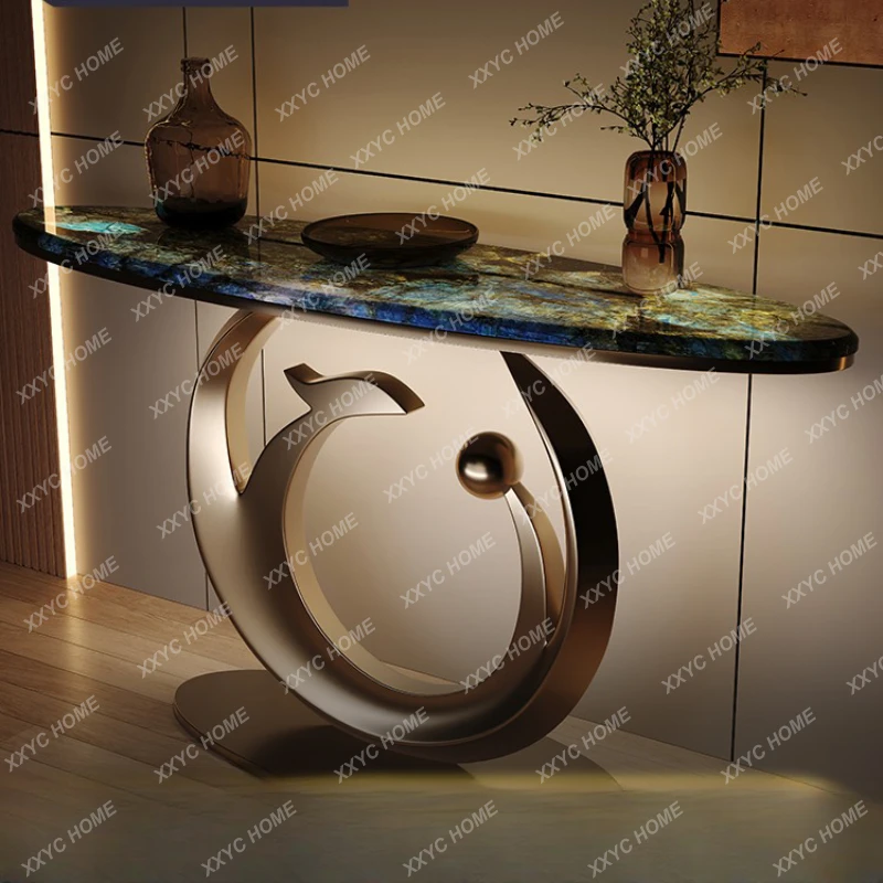 Modern Light Luxury Stone Plate Console Tables Living Room Entrance Side View Door-to-Wall Aisle Corridor Console Storage Rack