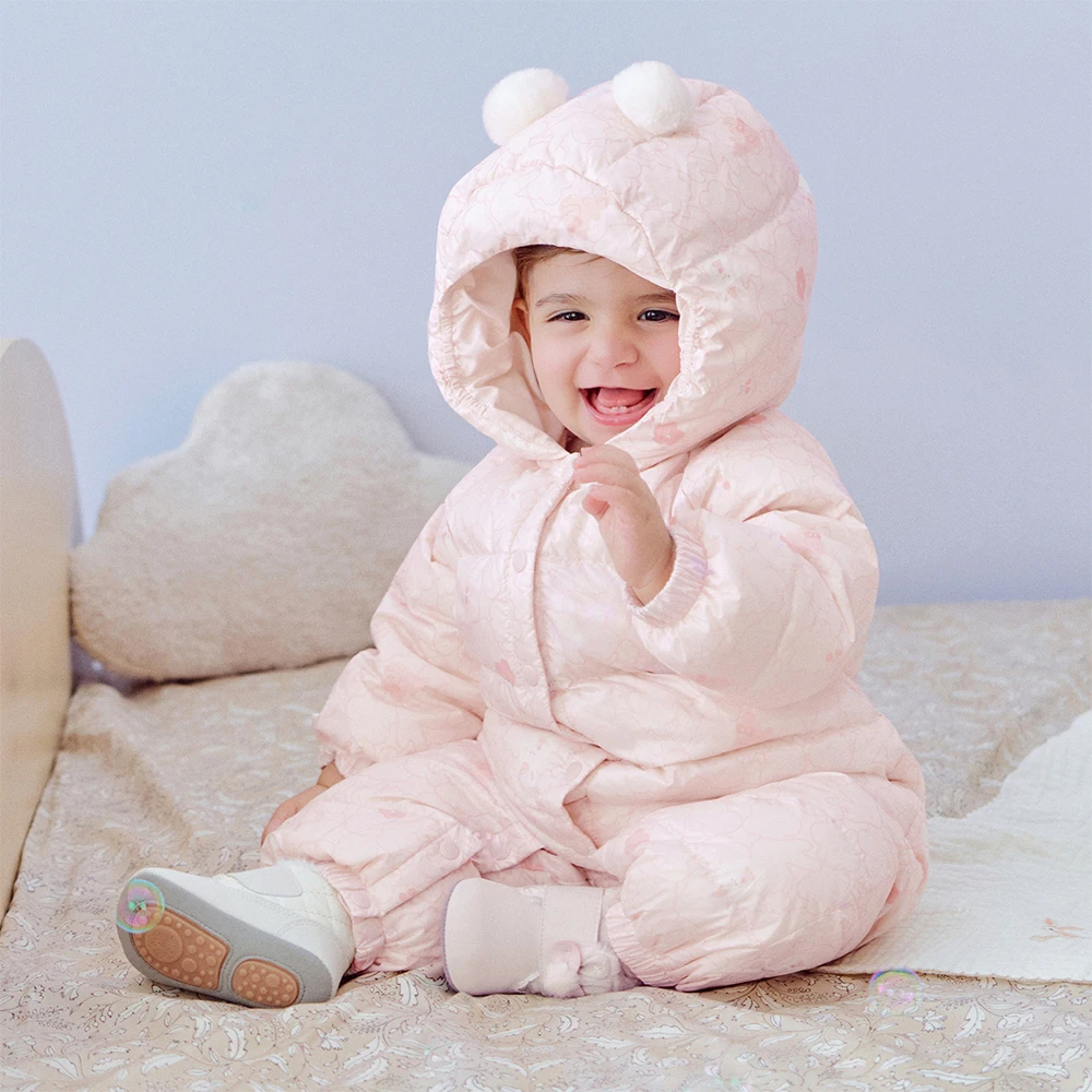 Dave Bella Baby Girls Newborn Clothes Winter Waterproof White Duck Down Jumpsuit Outerwear Cute Children Hooded Romper DB4253656