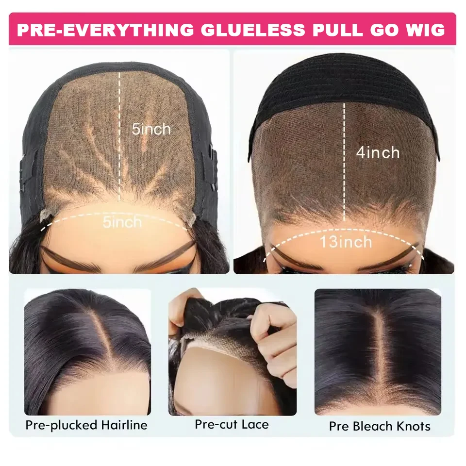 Glueless Pull Go Wigs with Elastic Drawstring 250% Straight 13x6 HD Lace Frontal Wigs Parting Max Full Lace Front Human Hair Wig image 6
