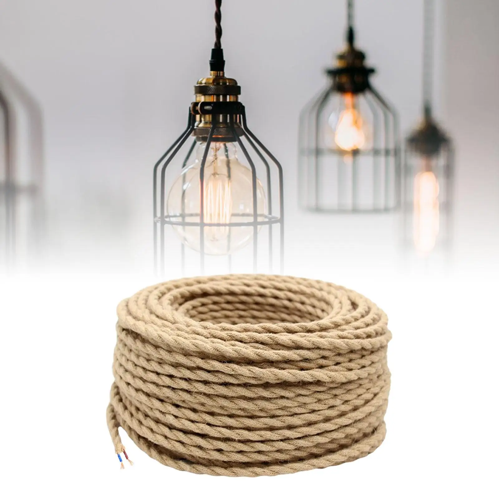 Electrical Wire Hanging Light Cord Kits Antique Retro Twisted Braided Linen Line for Home Office Chandelier Light Bar Farmhouse