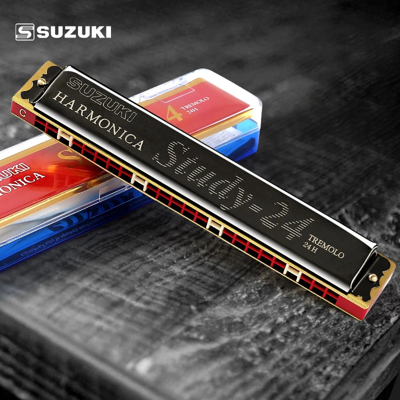 

SUZUKI STUDY 24 Hole Harmonica Professional Tremolo Polyphonic Mouth Organ Gaita Jew's Harp With Case Music Instrument Key C