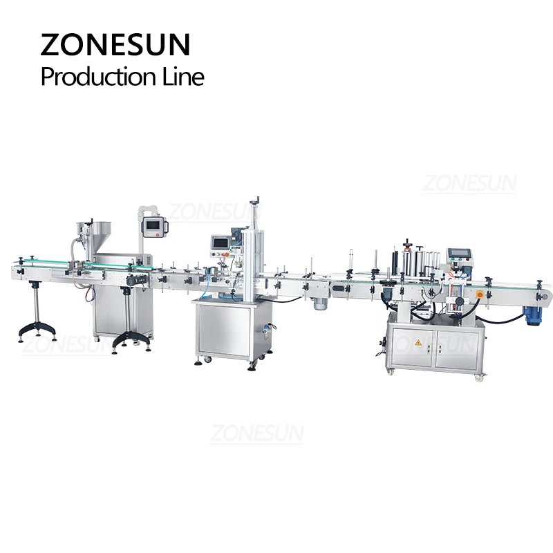 ZONESUN Servo Motor Production Line Paste Filling Screw Capping Round Bottle Labeling Machine Rotor Pump Gel Jam Honey Sauce