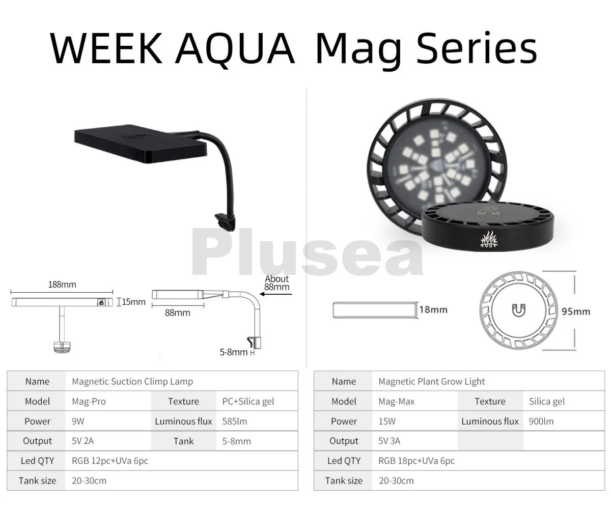 WEEK AQUA Mag-Pro/Max Nano RGB+UV Licht USB Pflanzenwachstumslampe Bluetooth App-Steuerung für Süßwasser-Aquascaping Pflanzen-Aquarium – Detail 1