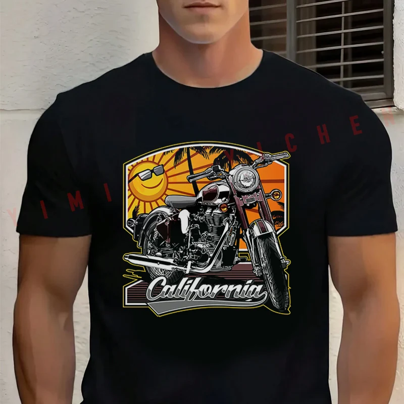 

Classic Motorcycle And Sunset T-Shirt Men‘s Cotton Summer Short-sleeved Casual Streetwear Tops Tee