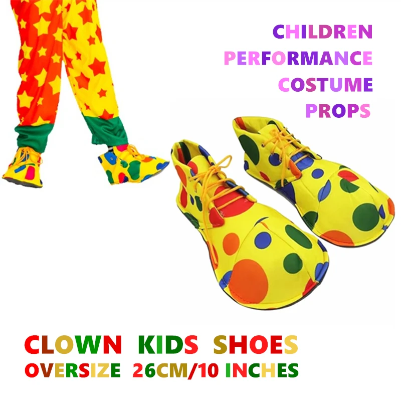 Pair of Kids Shoes 10 inch Oversize Colorful Spotted Shoes Circus Clown Costume Accessories