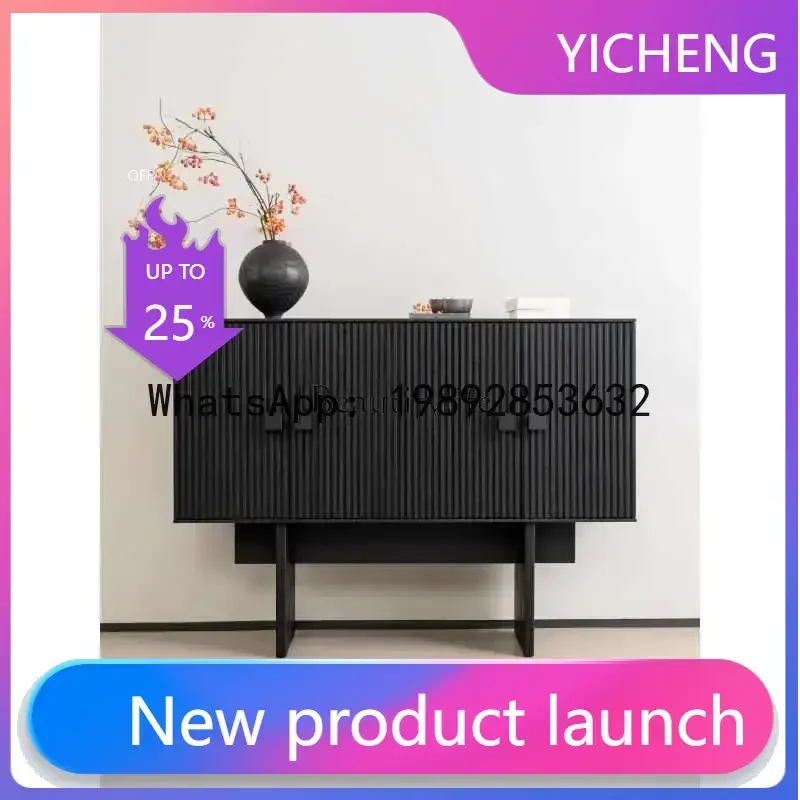 

QQ Wabi Sandy Wind Solid Wood Dining Side Cabinet Ash Wood Black Simple Modern Retro Storage Storage Living Room Wall Side Cabi