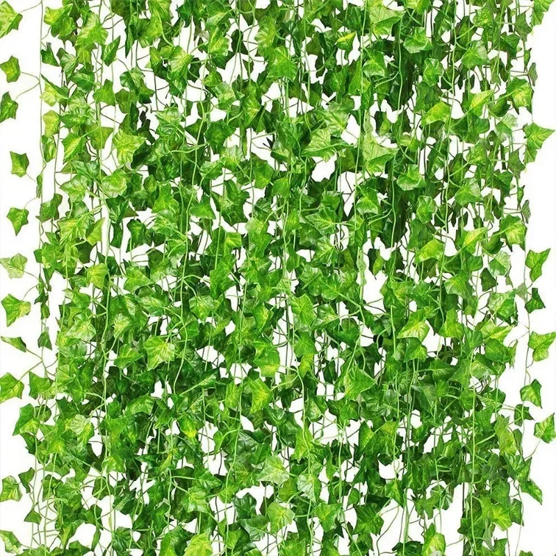 6PC13.2M Artificial plants Green Ivy Leaf Garland Silk Wall Hanging Vine home garden decor bedroom Wedding Party DIY Fake Leaves