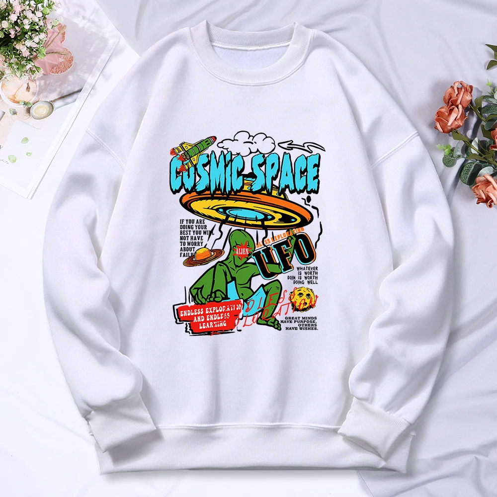 

Cosmic Space Alien And Ufo Prints Hoodie Men Hipster Oversize Hoody Hip Hop Comfortable Sweatshirt Cartoons Soft Pullover Top