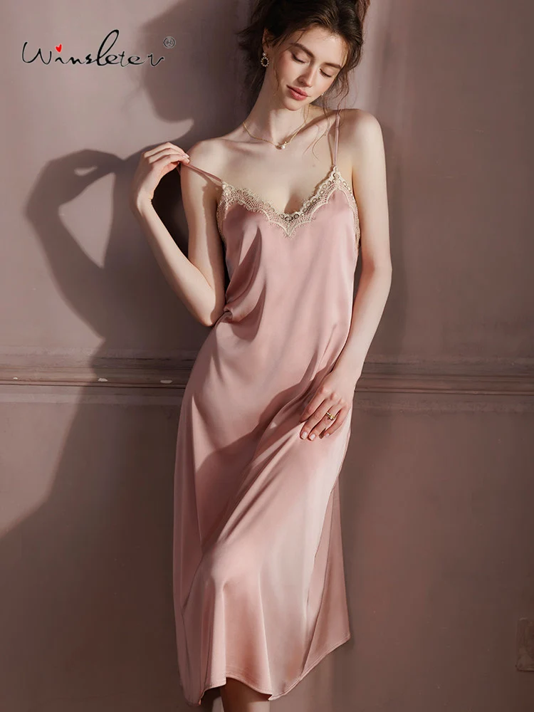 Winsleter-Sexy Suspender Strap Nightgown, Detachable Chest Pads, Women French Flirt Bride Hot Lace Pajamas, 2026 Spring P5D844CC