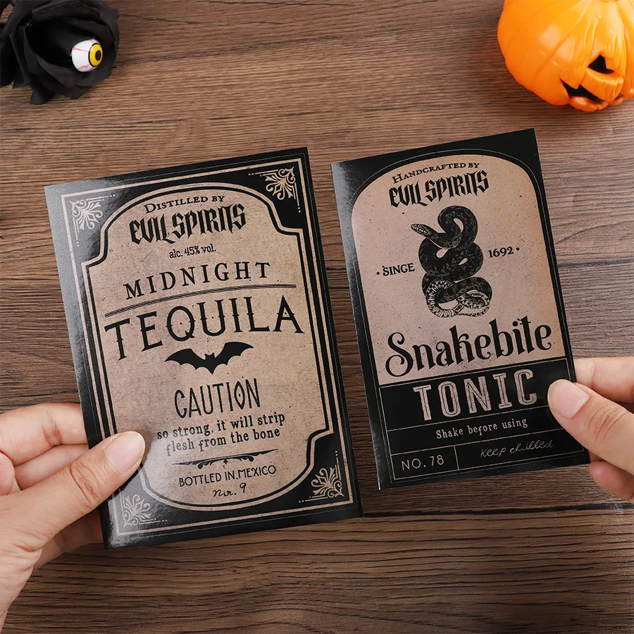 Vintage Witch Magic Elixir Apothecary Paper Stickers Halloween Party Wine Bottle Jar DIY Gothic Haunted House Bar Table Decor