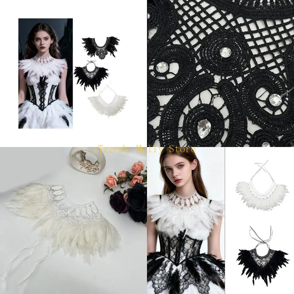 

N5KB черно-белый готический чехол с перьями на плечо, модный аксессуар для женщин и мужчин, наряд на Хэллоуин и фотопериоды