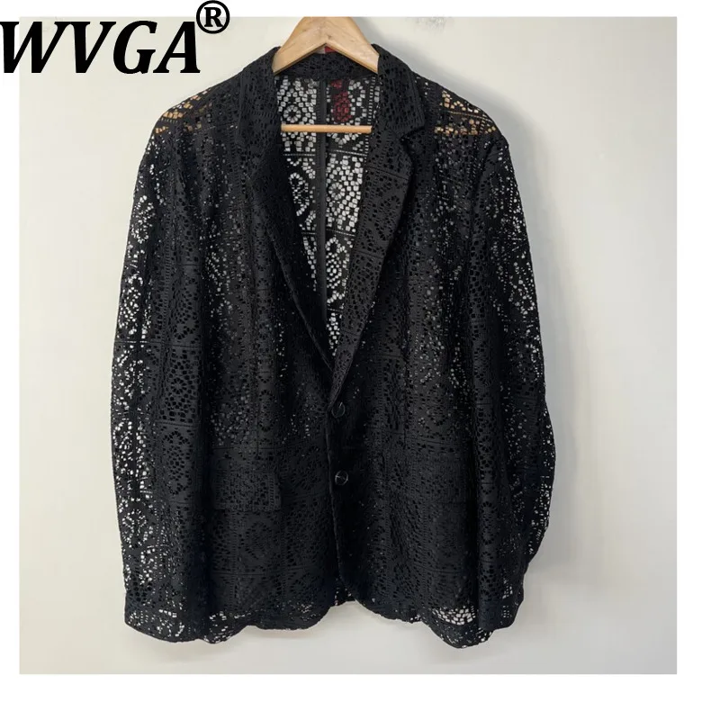 

Мужской пиджак WVGA: Новинка Весна-Осень, Трендовый дизайн с вышивкой, Ажурный, Шикарный, Повседневный, с отложным воротником, Модель W21959