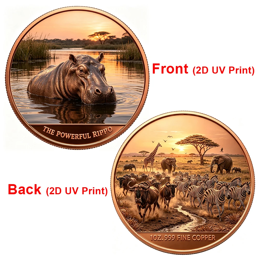 1pc 1oz .999 Fine Copper Wild African Animal Commemorative Coin Color Print Wildlife Art Collectible Medal Gift for Nature Lover